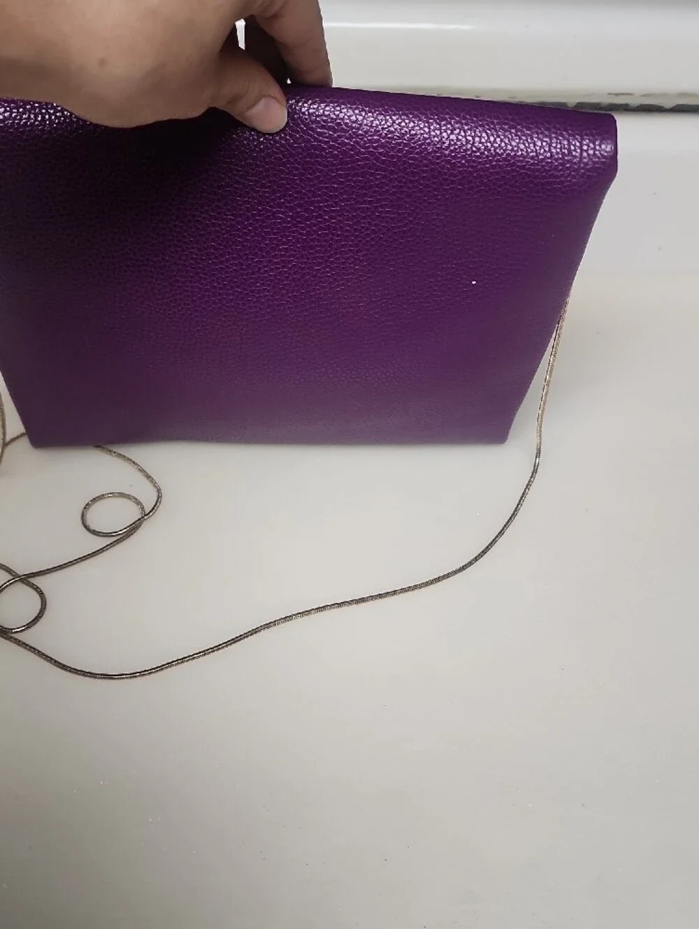 Carolina Herrera Purple Leather Clutch with Silver Chain